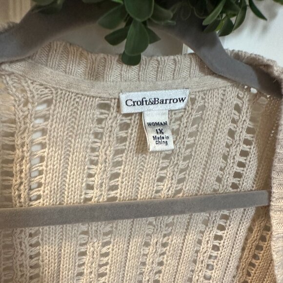 Croft & Barrow Crochet Beige Cropped Short Sleeved Cardigan-Size 1X - Picture 4 of 5